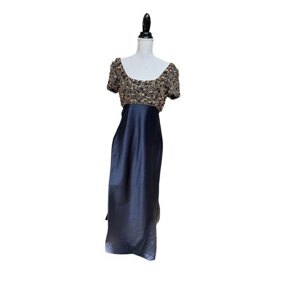 Marchesa Navy Beaded Evening Gown - Picture 1 of 16